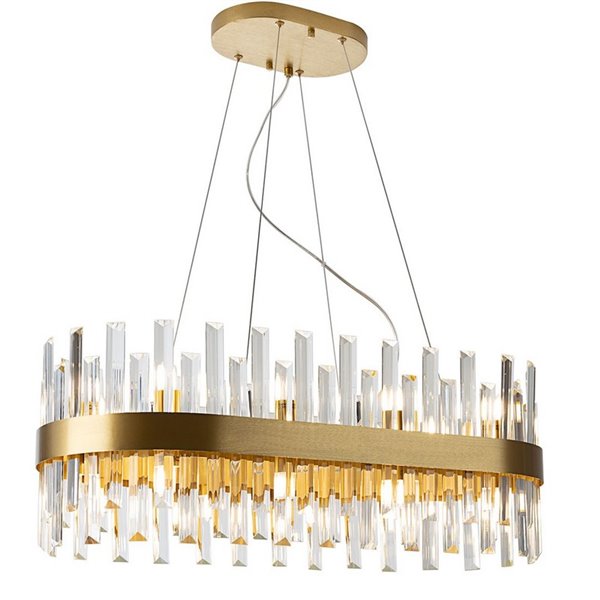 Luminária pendente oval GRACE com 20 lâmpadas LED, 4W, 8000 lm, vidro prismático, IP20, dourada.