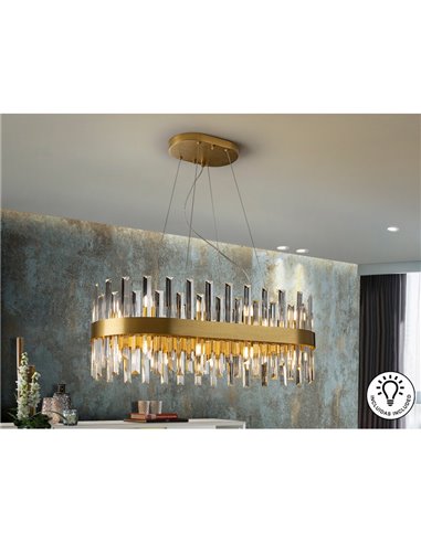 Lámpara colgante GRACE ovalada 20 luces LED 4W 8000 lm cristal tipo prisma IP20 Oro