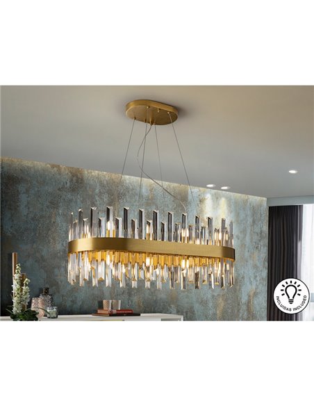 Lámpara colgante GRACE ovalada 20 luces LED 4W 8000 lm cristal tipo prisma IP20 Oro