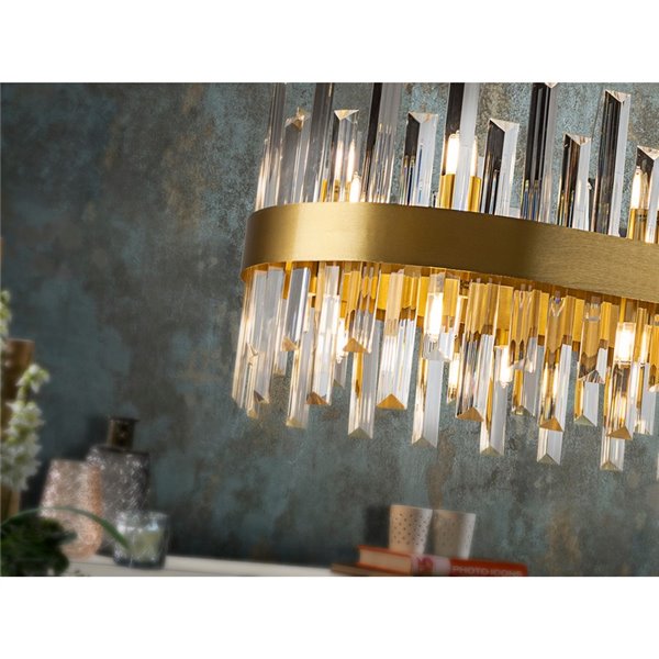 Lámpara colgante GRACE ovalada 20 luces LED 4W 8000 lm cristal tipo prisma IP20 Oro