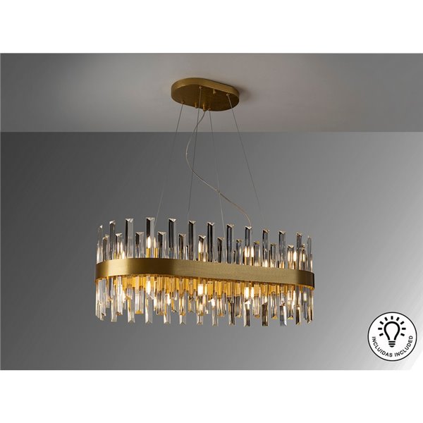 Lámpara colgante GRACE ovalada 20 luces LED 4W 8000 lm cristal tipo prisma IP20 Oro