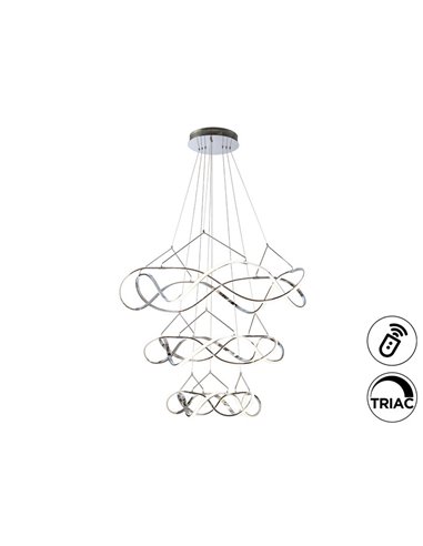 Plafonnier MOLLY, 3 anneaux, Ø 110 cm, LED, 138 W, 12 420 lm, dimmable, TRIAC 0-10 V, chromé