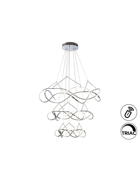 Plafonnier MOLLY, 3 anneaux, Ø 110 cm, LED, 138 W, 12 420 lm, dimmable, TRIAC 0-10 V, chromé