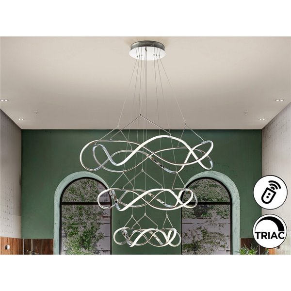 Luminária de teto MOLLY, 3 anéis, Ø110cm, LED, 138W, 12420 lm, dimerizável, TRIAC 0-10V, cromada