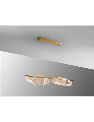 Luminária pendente decorativa CANDLES LED 21W 1200 lm com difusor microimpresso IP20, acabamento dourado fosco.