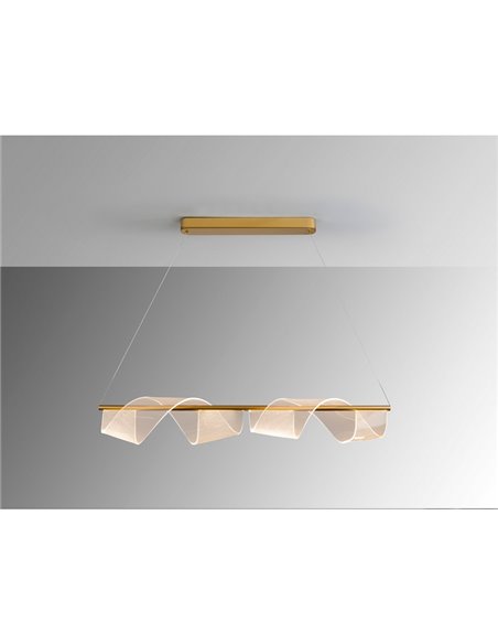 Luminária pendente decorativa CANDLES LED 21W 1200 lm com difusor microimpresso IP20, acabamento dourado fosco.