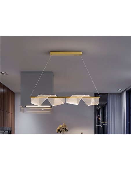 Luminária pendente decorativa CANDLES LED 21W 1200 lm com difusor microimpresso IP20, acabamento dourado fosco.