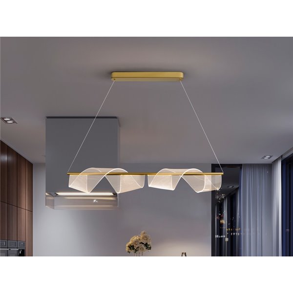 Luminária pendente decorativa CANDLES LED 21W 1200 lm com difusor microimpresso IP20, acabamento dourado fosco.