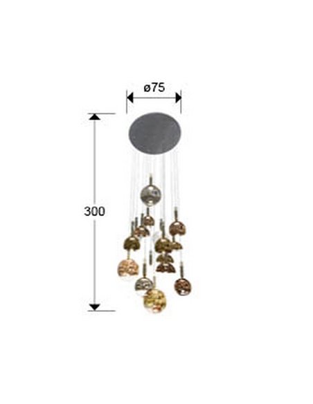 Luminária de teto CHARLIZE com 16 LEDs, 96W, 3520 lm, vidro colorido, dimerizável, IP20, cromada.