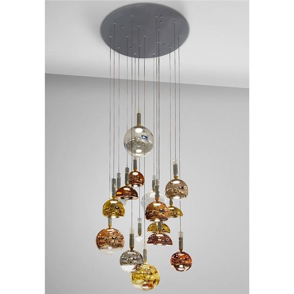 Luminária de teto CHARLIZE com 16 LEDs, 96W, 3520 lm, vidro colorido, dimerizável, IP20, cromada.