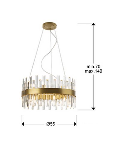 Suspension GRACE Ø55cm LED 4W 5600 lm 14 lumières Style prisme cristal IP20 Or