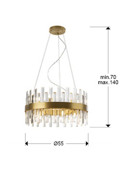 Lámpara colgante GRACE Ø55cm LED 4W 5600 lm 14 luces cristal estilo prisma IP20 Oro