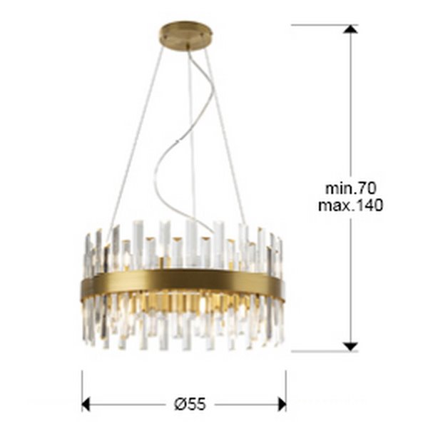 Lámpara colgante GRACE Ø55cm LED 4W 5600 lm 14 luces cristal estilo prisma IP20 Oro