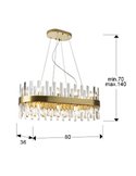 Lámpara colgante GRACE ovalada 20 luces LED 4W 8000 lm cristal tipo prisma IP20 Oro