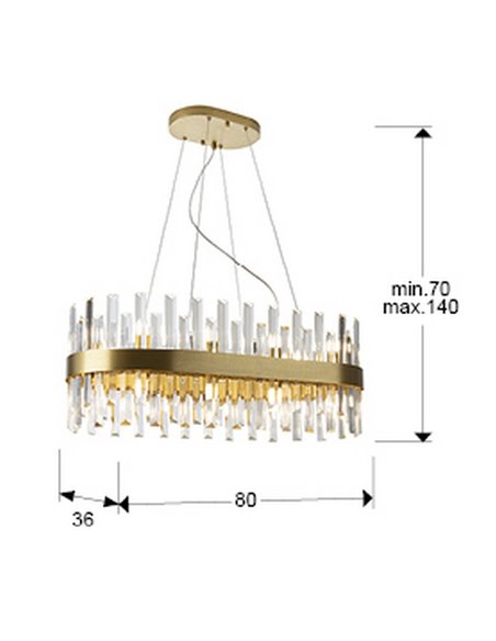 Lámpara colgante GRACE ovalada 20 luces LED 4W 8000 lm cristal tipo prisma IP20 Oro