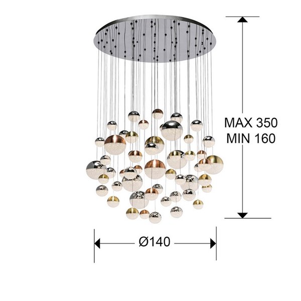 Lámpara de techo SPHERE Ø140 LED 288W 18720 lm 55 luces Bluetooth dimable IP20 Cromo