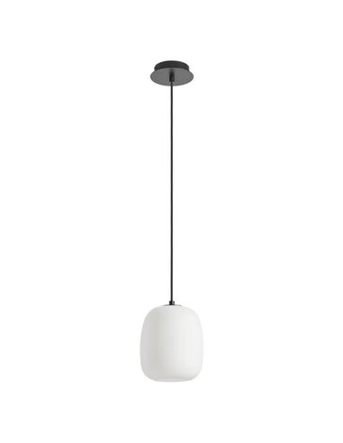 Luminária de teto pendente JAP preta com esfera de vidro opalino de Ø17cm, E27 (não incluída)