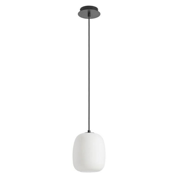 Suspension JAP noire avec boule en verre opale de Ø17cm, douille E27 (non fournie)