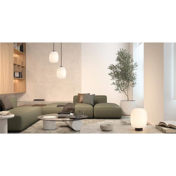 Lampe de table JAP avec base ronde noire Ø23cm, ampoule E27 en verre opale (non fournie)