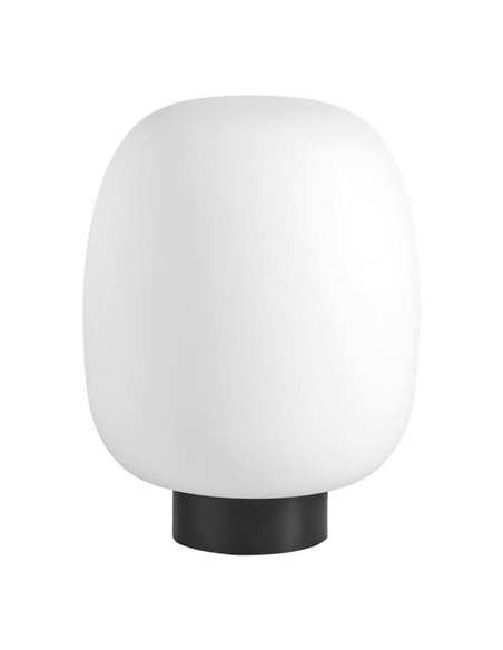 Candeeiro de mesa JAP com base redonda preta de Ø23cm, vidro opalino, E27 (não incluído).