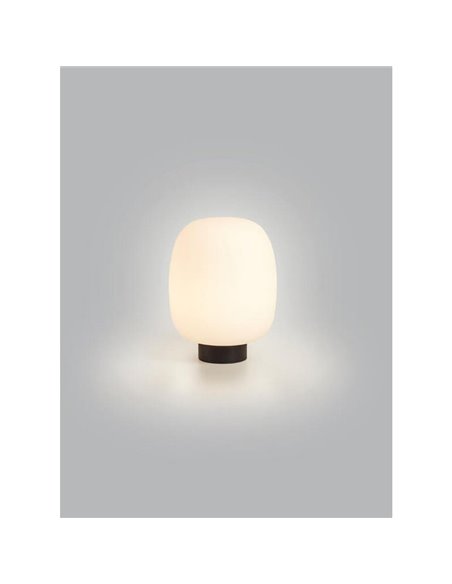 Candeeiro de mesa JAP com base redonda preta de Ø23cm, vidro opalino, E27 (não incluído).