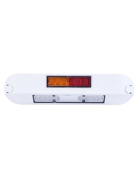 Luz de trabajo LED con posición, freno, intermitente 12/24V LRD 3132/WH/PHK/6,5K carcasa blanca R1-S1 2A EMC