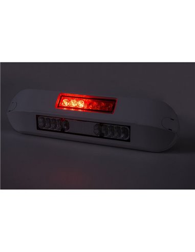 Luz de trabalho LED com posição, freio e pisca, 12/24V LRD 3132/WH/PHK/6.5K, carcaça branca, R1-S1 2A EMC