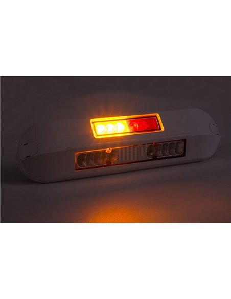 Luz de trabalho LED com posição, freio e pisca, 12/24V LRD 3132/WH/PHK/4K, carcaça branca, R1-S1 2A EMC