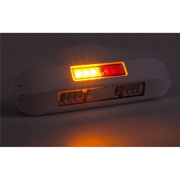 Luz de trabalho LED com posição, freio e pisca, 12/24V LRD 3132/WH/PHK/4K, carcaça branca, R1-S1 2A EMC