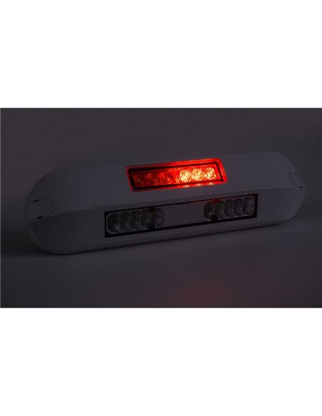 Luz de trabalho LED com posição, freio e pisca, 12/24V LRD 3132/WH/PHK/4K, carcaça branca, R1-S1 2A EMC