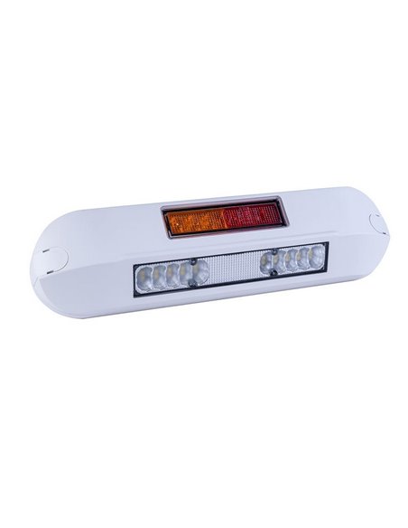 Faro de trabajo con posición, freno, intermitente LED 12/24V LRD 3132/WH/PHK/4K carcasa blanca R1-S1 2A EMC