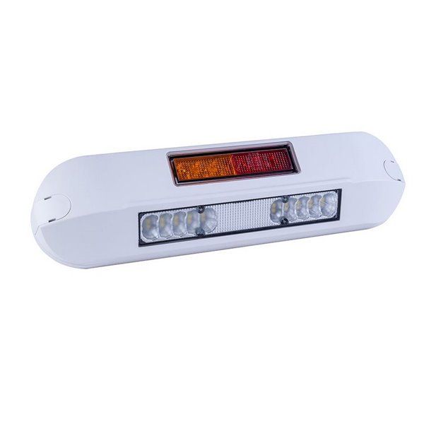 Faro de trabajo con posición, freno, intermitente LED 12/24V LRD 3132/WH/PHK/4K carcasa blanca R1-S1 2A EMC