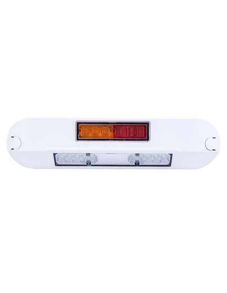 Faro de trabajo con posición, freno, intermitente LED 12/24V LRD 3132/WH/PHK/4K carcasa blanca R1-S1 2A EMC