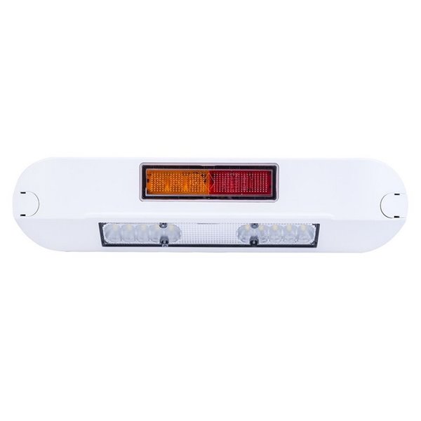 Faro de trabajo con posición, freno, intermitente LED 12/24V LRD 3132/WH/PHK/4K carcasa blanca R1-S1 2A EMC