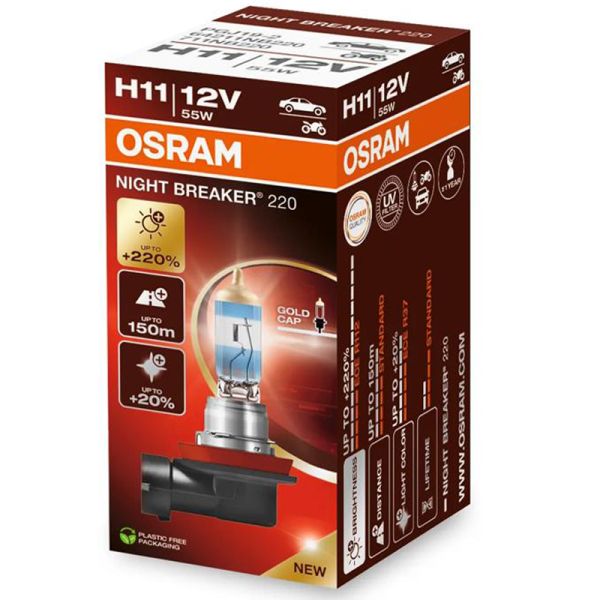 Ampoule H11 Night Breaker 220 + 220 % 64211NB220, boîte individuelle en carton