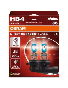 Pacote com 2 lâmpadas halógenas OSRAM NIGHT BREAKER LASER HB4 9006NL +150% de luminosidade 12V 9006NL-2HB