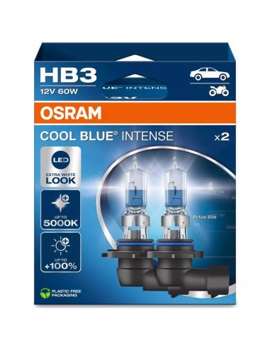 Pack 2 Bombillas halógenas OSRAM COOL BLUE INTENSE HB3 9005CBN 12V – Luz extra blanca 5.000K 9005CBN-2HB