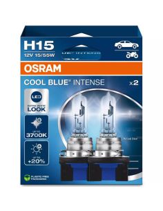 Pacote com 2 lâmpadas halógenas OSRAM COOL BLUE INTENSE H15 64176CBN-2HB 12V – Luz branca intensa com efeito LED