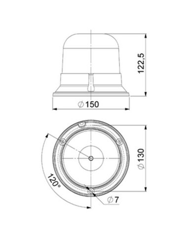 Balise lumineuse rotative à LED à clignotement unique LDO 2660 12/24 V, à visser, avec câble, homologuée ECE R10, CEM IP68