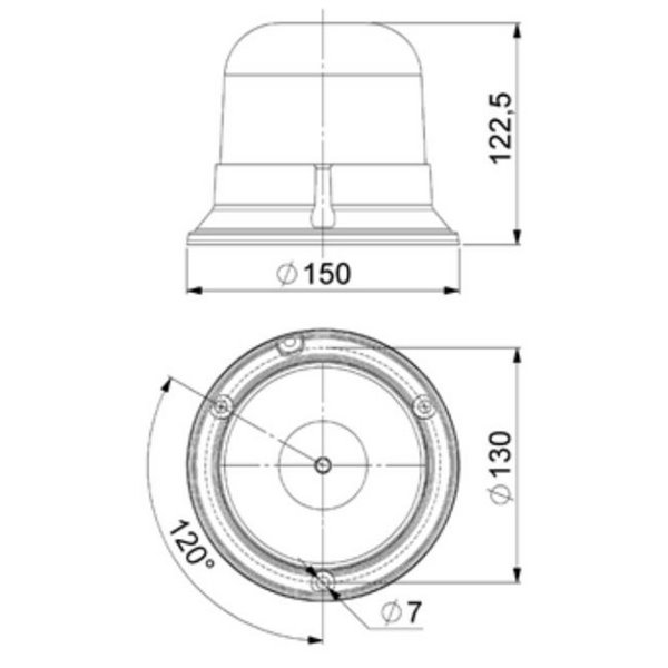 Rotativo LED LDO 2660 12/24V destello simple F-Flash, atornillable, con cable ECE R10 EMC IP68