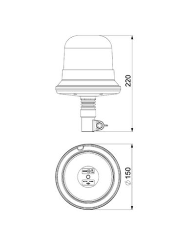 Balise rotative à LED à clignotement unique LDO 2661 12/24 V, conforme aux normes ECE R10 EMC et IP68, montage sur embase.
