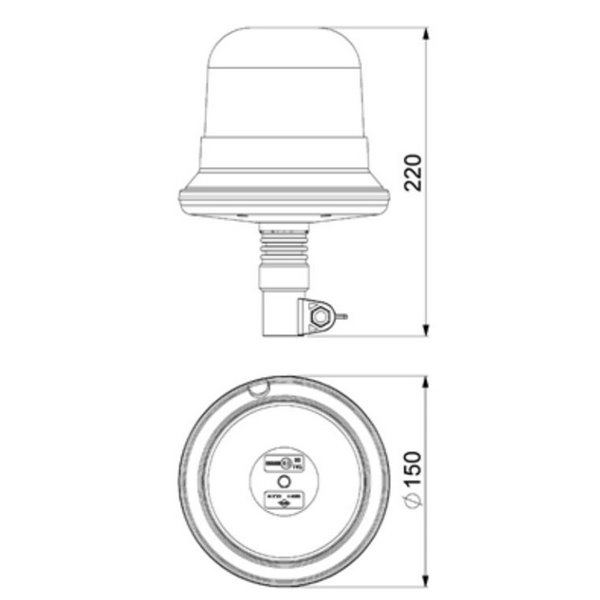 Rotativo LED alto LDO 2661 12/24V destello simple F-Flash, montaje en espiga ECE R10 EMC IP68