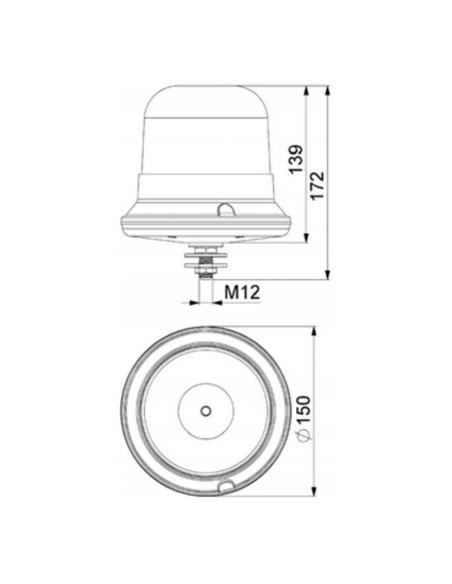 Rotativo LED con tubo roscado LD 2662 12/24V destello simple F-Flash ECE R10 EMC IP68