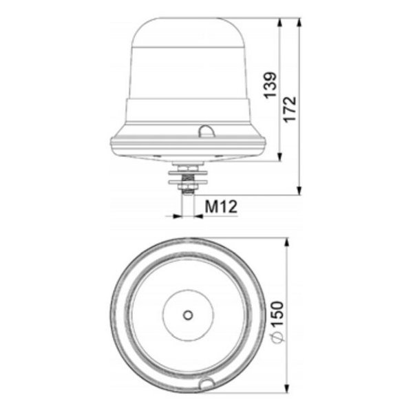 Rotativo LED con tubo roscado LD 2662 12/24V destello simple F-Flash ECE R10 EMC IP68