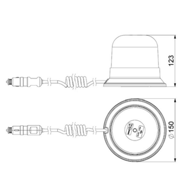 Rotativo LED magnético con cable espiral 4m LDO 2667 conector mechero, F-Flash ECE R10 EMC IP68