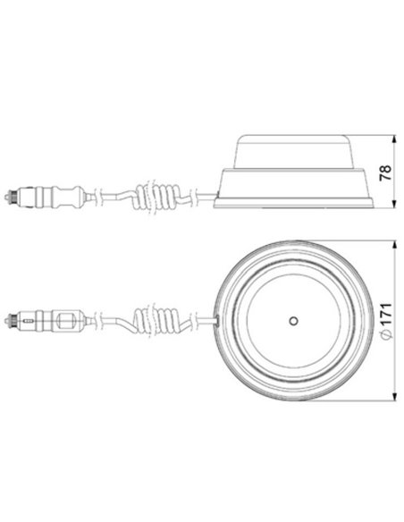 Rotativo LED/luz de advertencia LDO 2664/F parpadeo F-flash, enchufe mechero, cable 4m ECE R10 EMC IP68