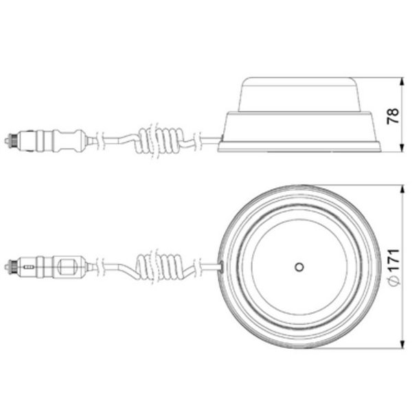 Rotativo LED/luz de advertencia LDO 2664/F parpadeo F-flash, enchufe mechero, cable 4m ECE R10 EMC IP68