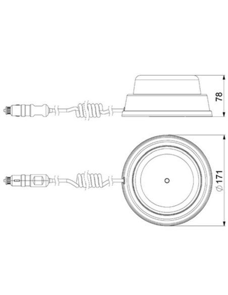 Luz LED giratória LDO 2664/R, modo de rotação R, plugue para acendedor de cigarros 12/24V, cabo de 4m, ECE R10 EMC IP68