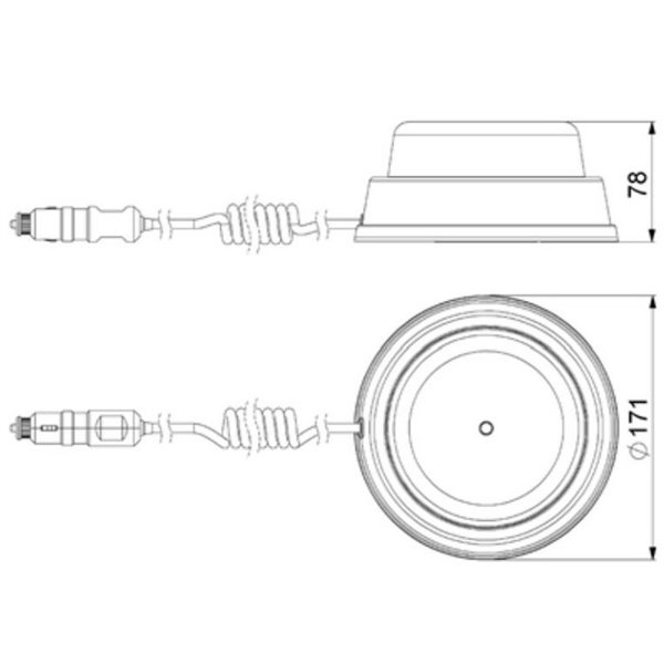 Rotativo LED LDO 2664/R modo R-rotación 12/24V enchufe mechero, cable 4m ECE R10 EMC IP68