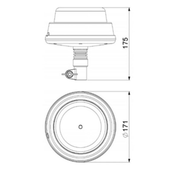 Rotativo LED LDO 2665/F F-parpadeo, montaje espiga, 12/24V ECE R10 EMC IP68